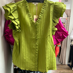 Entro avocado green ruffle top
