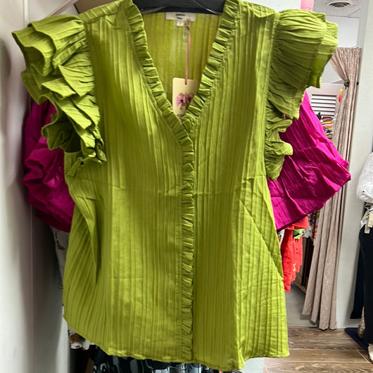 Entro avocado green ruffle top