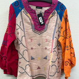 APNY orange red multi stitching top