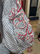 Tribal sailboat stripe red embroidered blouse