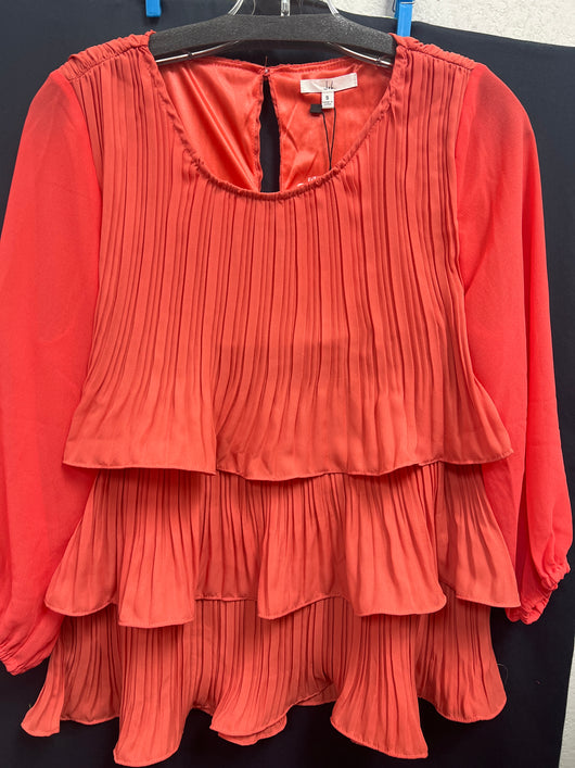 JOH orange pleated ruffle blouse