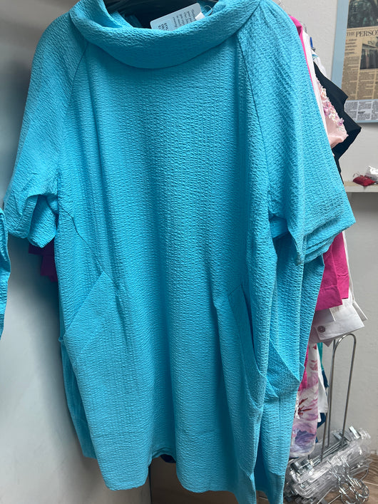Toofan aqua textured cowl neck dress