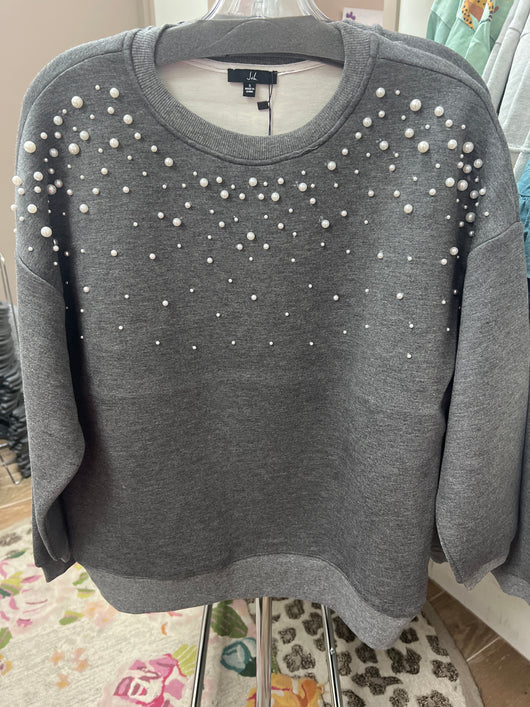 JOH charcoal grey pearls scuba knit top