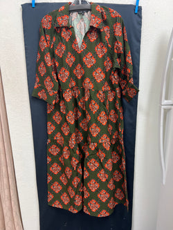 Boho chic green orange dress