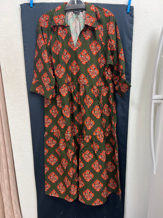 Boho chic green orange dress