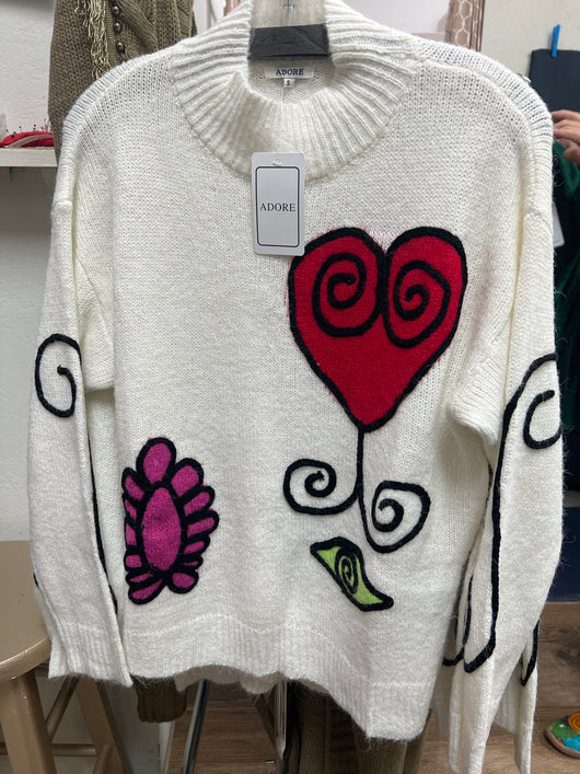 Adore white doodle sweater