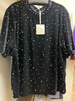 Davi & Dani black velvet pearls top