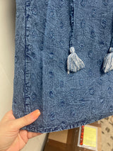 Tribal scuba blue textured tassel top