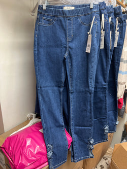 Charlie B indigo pull on flower jeans