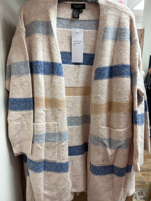 Papillon Beige & Blue Cardigan