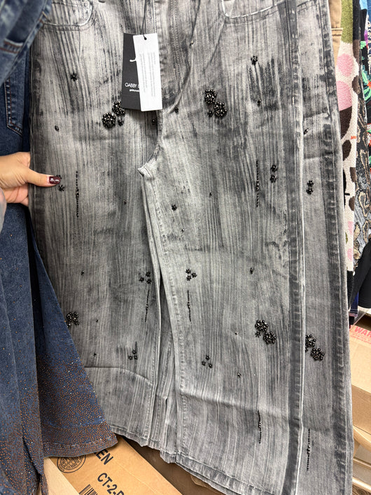 Gabby Isabella Grey Beaded Jeans
