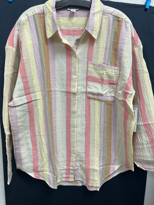 Tribal sun ray stripe button up shirt