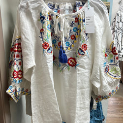 Caite white linen embroidered blouse