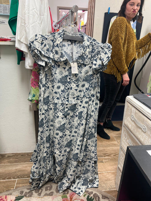 Lior Armenia indigo white maxi dress