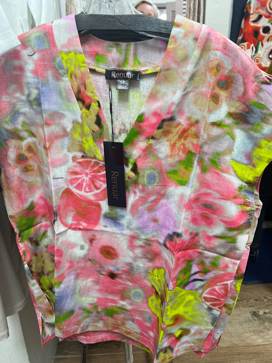 Renuar corally combo linen cap sleeve top