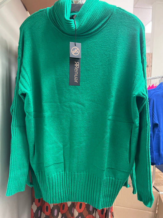 Renuar cowl turtleneck tunic sweater emerald green