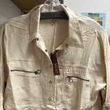 XCVI beige snap up shirt zip pockets