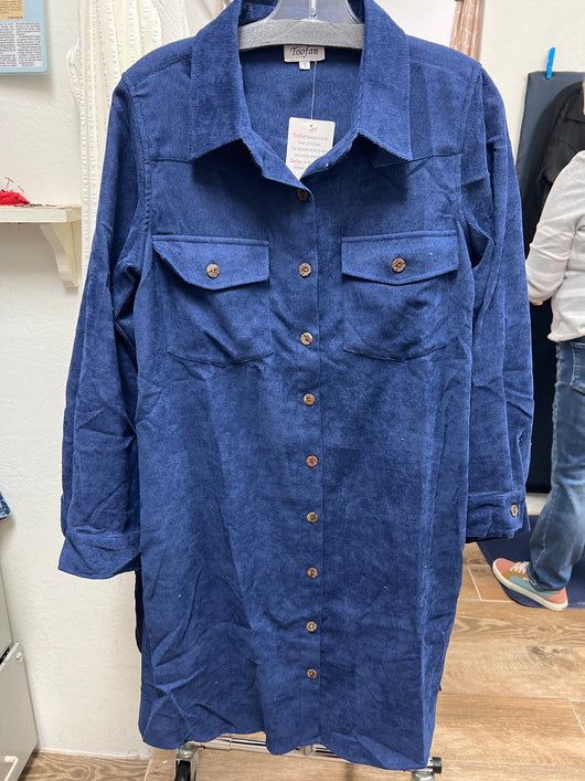 Toofan blue corduroy button up dress