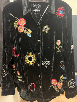Caite black velvet embroidered wrenley shirt
