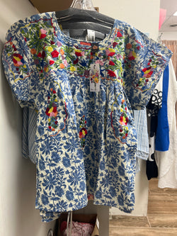 ANU blue floral embroidered top