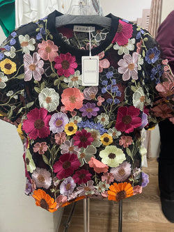 Adore black flowers tee