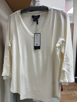 FDJ 3/4 sleeve v neck ribbed top ivory