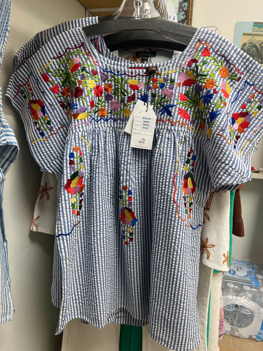ANU blue stripe floral top