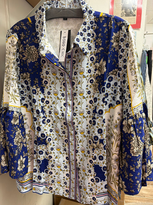 Boho chic blue multi top