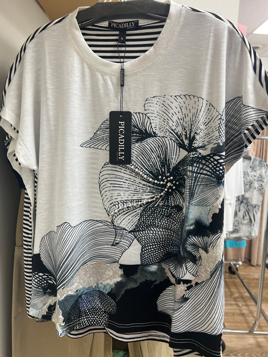 Picadilly black white pearl multi top