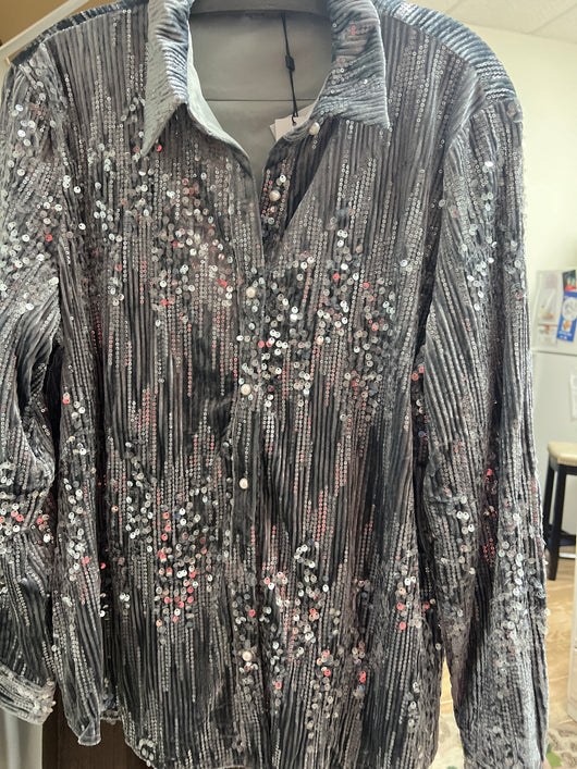 Spanner grey velvet sequin shirt