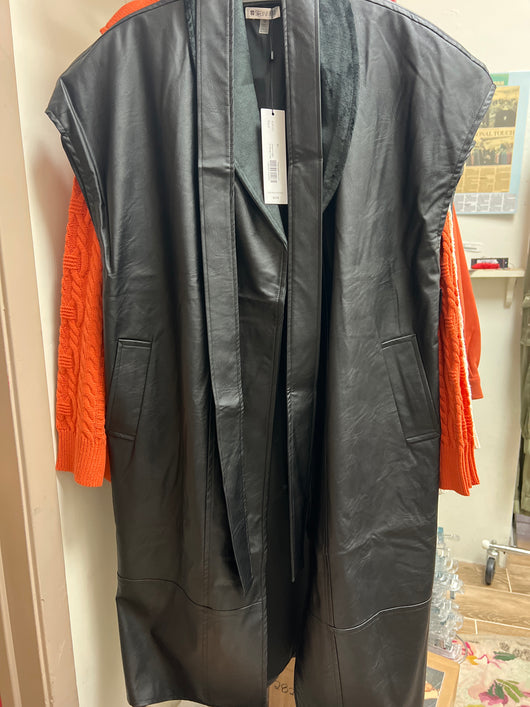 Spanner black faux leather long vest