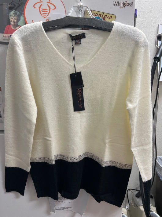 Renuar crème & black rhinestone sweater