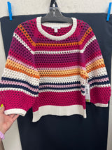 Tribal tango pink multi stripe crochet sweater