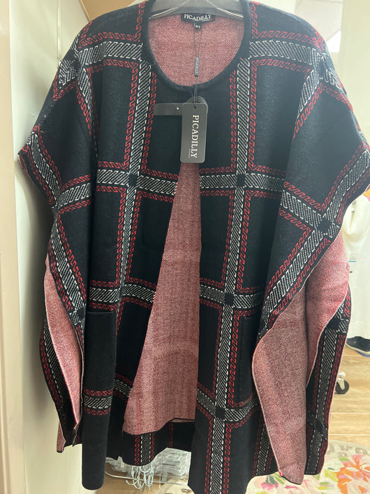 Picadilly sangria multi plaid cape