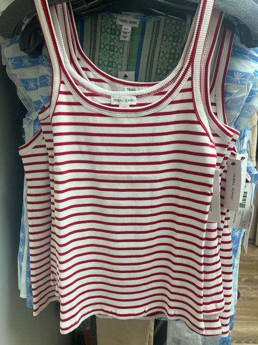 Tribal bay berry red white stripe tank