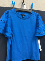 Tribal riviera blue s/s ruffle sleeve shirt
