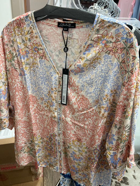 Charlie B v neck top flowers print