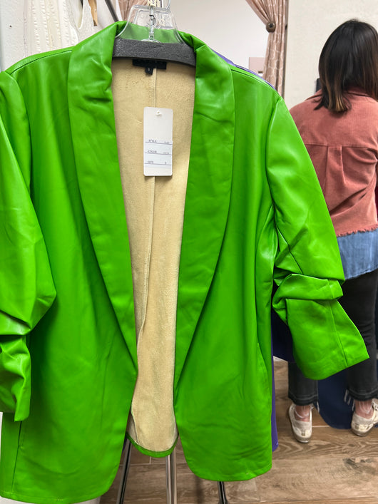 Weavz green faux leather blazer