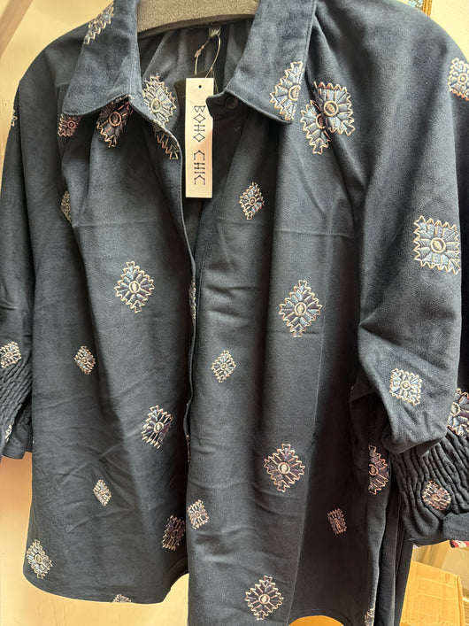 Boho chic navy suede top