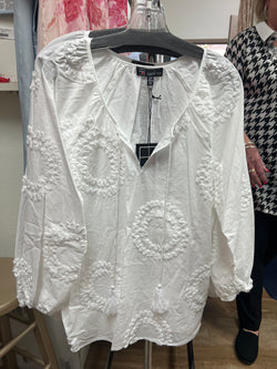 Carre Noir white tone on tone embroidered blouse