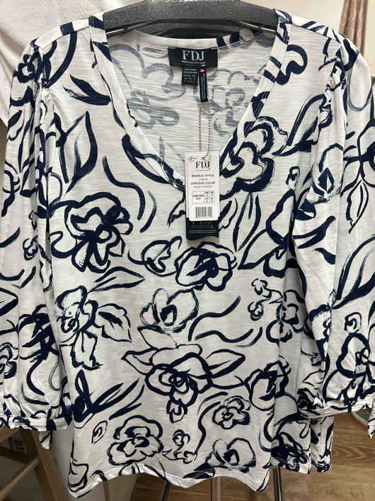 FDJ rosette print navy white 3/4 top