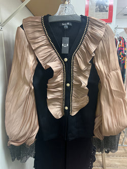 AZI black tan blouse