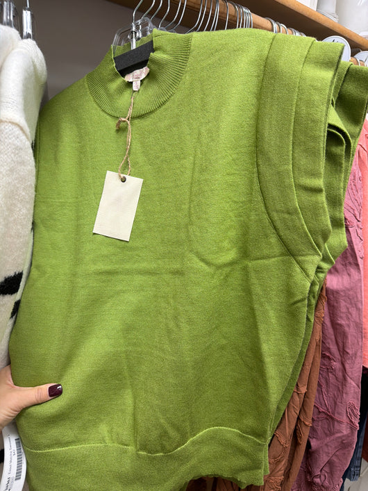 Easel Matcha Cap Sleeve Sweater