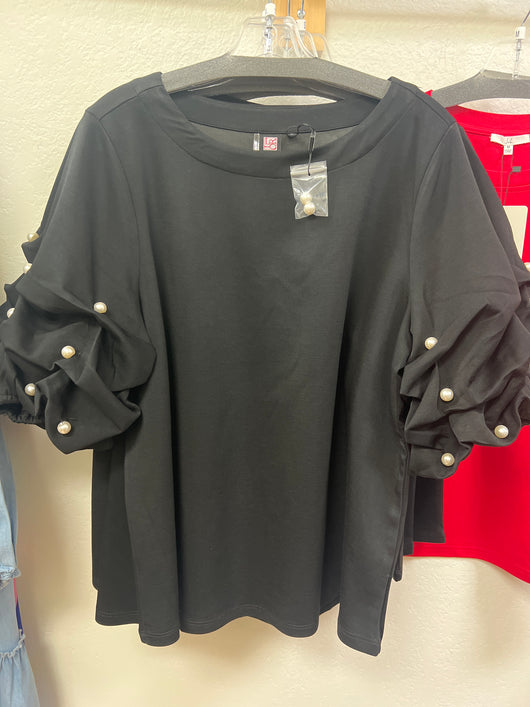 Lior gathered sleeve pearl zila top black