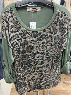 Amorosa olive leopard top