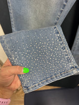 Renuar blue wash slim leg jeans w/ rhinestones