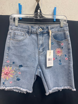 Charlie B floral embroidered cut off shorts