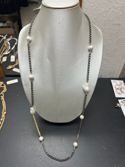 Michele Busch gunmetal mother of pearl necklace