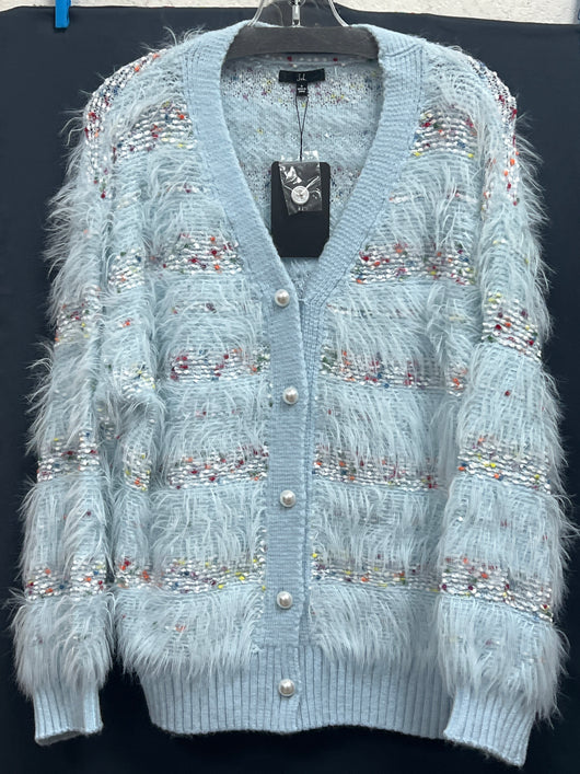 JOH light blue fuzzy 5 sticks of butter cardigan