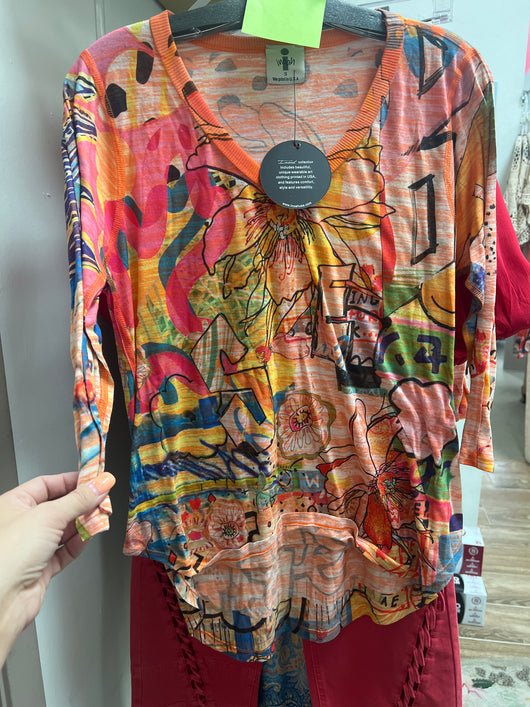 Inoah orange print v neck top